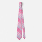 ピンクモダン及びグレーの格子状タータンチェック模様 ネクタイ (正面)