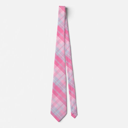 ピンクモダン及びグレーの格子状タータンチェック模様 ネクタイ (正面)