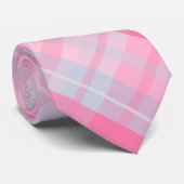 ピンクモダン及びグレーの格子状タータンチェック模様 ネクタイ (ロール)