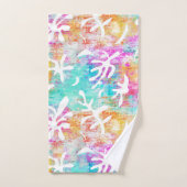 ピンクモダン名門私立校風のブルー熱帯地方 バスタオルセット (ハンドタオル)