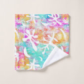 ピンクモダン名門私立校風のブルー熱帯地方 バスタオルセット (ウォッシュタオル)