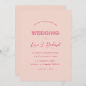 ピンクモダン型はっきりした文字結婚式招待状 招待状 (正面/裏面)