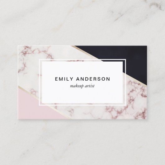 ピンクモダン大理石メイクアップアーティスト名刺 名刺 (正面)