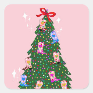 ピンクモダン女性のカーボーイウエスタンブーツクリスマス スクエアシール