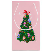 ピンクモダン女性のカーボーイウエスタンブーツクリスマス スモールペーパーバッグ (裏面)