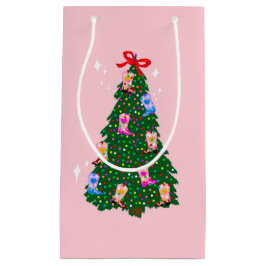 ピンクモダン女性のカーボーイウエスタンブーツクリスマス スモールペーパーバッグ