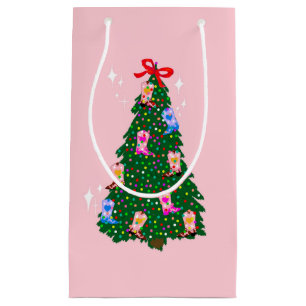 ピンクモダン女性のカーボーイウエスタンブーツクリスマス スモールペーパーバッグ