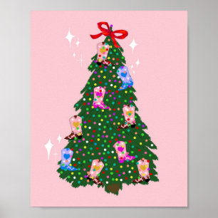 ピンクモダン女性のカーボーイウエスタンブーツクリスマス ポスター