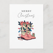 ピンクモダン女性のカーボーイウエスタンブーツクリスマス ポストカード (正面)