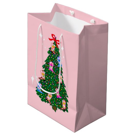 ピンクモダン女性のカーボーイウエスタンブーツクリスマス ミディアムペーパーバッグ (正面アングル)