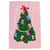 ピンクモダン女性のカーボーイウエスタンブーツクリスマス ミディアムペーパーバッグ (正面)