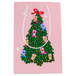 ピンクモダン女性のカーボーイウエスタンブーツクリスマス ミディアムペーパーバッグ