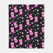 ピンクモダン女性のカーボーイウエスタンブーツスターズブラック フリースブランケット (正面)
