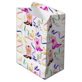 ピンクモダン女性のカーボーイウエスタンブーツ紙吹雪ホワイト ミディアムペーパーバッグ (正面アングル)