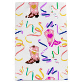 ピンクモダン女性のカーボーイウエスタンブーツ紙吹雪ホワイト ミディアムペーパーバッグ (正面)