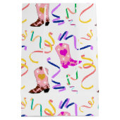 ピンクモダン女性のカーボーイウエスタンブーツ紙吹雪ホワイト ミディアムペーパーバッグ (裏面)