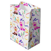 ピンクモダン女性のカーボーイウエスタンブーツ紙吹雪ホワイト ミディアムペーパーバッグ (裏面アングル)