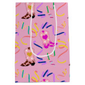 ピンクモダン女性のカーボーイウエスタンブーツ紙吹雪 ミディアムペーパーバッグ (裏面)