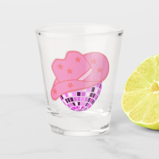 ピンクモダン女性のカーボーイカウボーイハットディスコロデオ ショットグラス (正面)