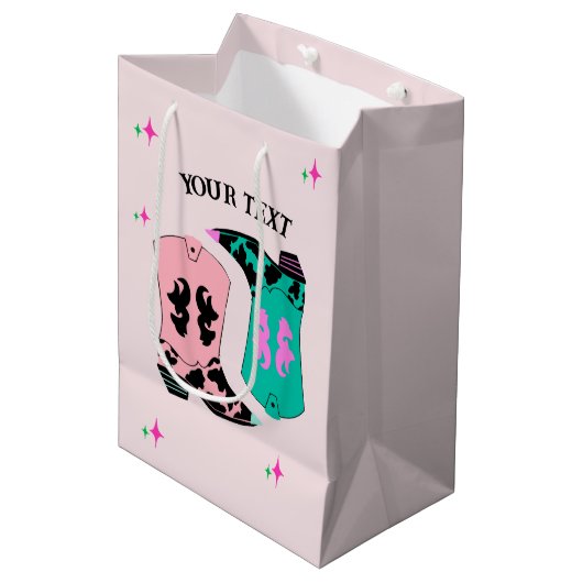 ピンクモダン女性のカーボーイブーツロデオ ミディアムペーパーバッグ (正面アングル)