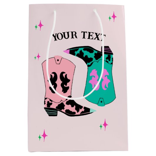 ピンクモダン女性のカーボーイブーツロデオ ミディアムペーパーバッグ (正面)