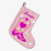 ピンクモダン女性のカーボーイブーツ ラージクリスマスストッキング (正面 (吊り時))