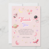 ピンクモダン宇宙銀河系ガール誕生日 サンキューカード (正面)