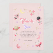 ピンクモダン宇宙銀河系ガール誕生日 サンキューカード (正面/裏面)