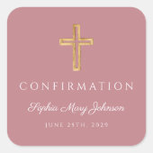 ピンクモダン宗教十字少女の確認 スクエアシール (正面)