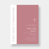 ピンクモダン宗教十字少女ファースト・コミュニオン 招待状