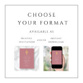 ピンクモダン宗教十字少女ファースト・コミュニオン 招待状