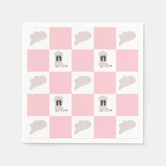 ピンクモダン市松模様に女性のカーボーイロデオパターン スタンダードカクテルナプキン (正面)