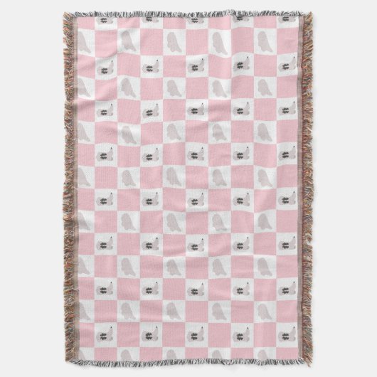 ピンクモダン市松模様に女性のカーボーイロデオパターン スローブランケット (正面縦)