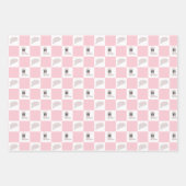 ピンクモダン市松模様に女性のカーボーイロデオパターン ラッピングペーパーシート (正面)