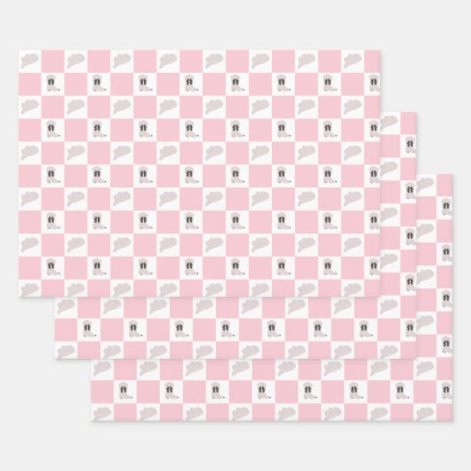 ピンクモダン市松模様に女性のカーボーイロデオパターン ラッピングペーパーシート (セット)