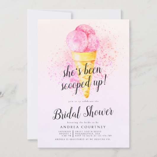 ピンクモダン彼女はスクープされたブライダルシャワー 招待状 (正面)