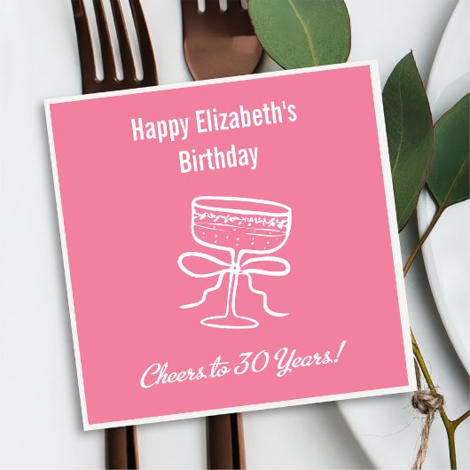 ピンクモダン応援30年誕生日ナプキンス スタンダードカクテルナプキン