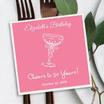 ピンクモダン応援30年誕生日ナプキンス