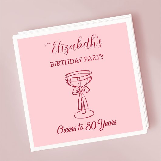 ピンクモダン応援30年誕生日ナプキンス スタンダードカクテルナプキン