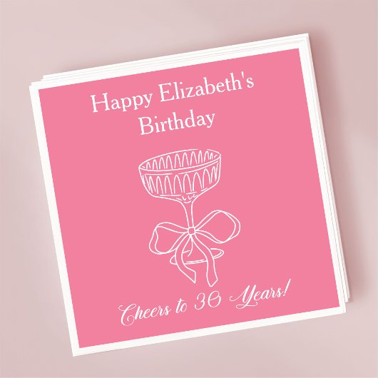 ピンクモダン応援30年誕生日ナプキンス スタンダードカクテルナプキン