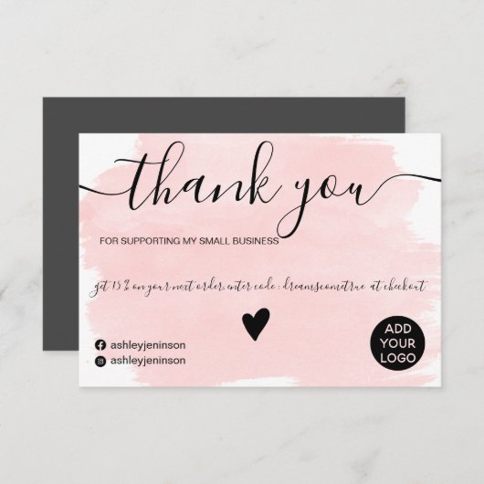 ピンクモダン抽象芸術の水の色の感謝してい順 サンキューカード (正面/裏面)