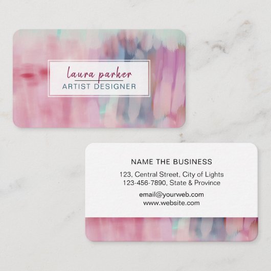 ピンクモダン抽象芸術の水絵を描色ストローク 名刺 (正面/裏面)
