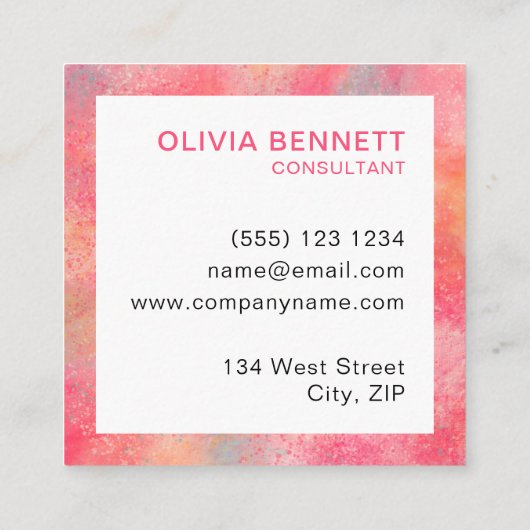 ピンクモダン抽象芸術水色 スクエア名刺 (裏面)