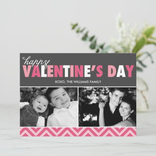 ピンクモダン文字バレンタインデーの写真 シーズンカード (スタンド正面)