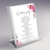 ピンクモダン明るい赤紫色フローラ結婚式 プログラム チラシ