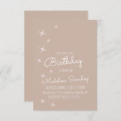 ピンクモダン星の誕生日パーティー消色カラー 招待状 (正面/裏面)