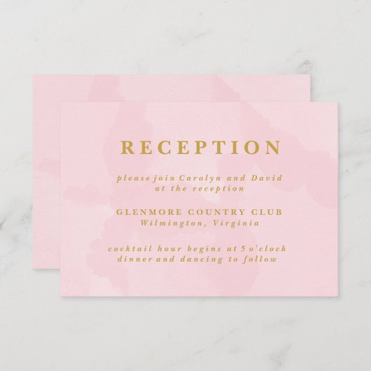 ピンクモダン水彩結婚式レセプションカード エンクロージャーカード (正面/裏面)