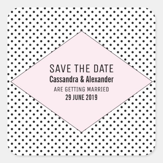 ピンクモダン水玉模様日付の保存 スクエアシール (正面)