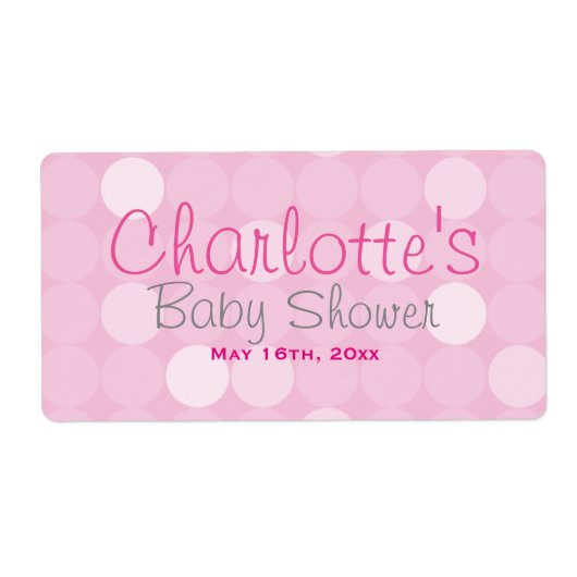 ピンクモダン水玉模様赤ちゃんシャワー水ボトルラベル ラベル (正面)