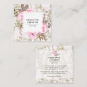 ピンクモダン水色フローラ大理石金ゴールド スクエア名刺 (正面/裏面)